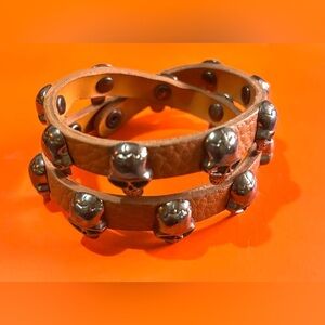 Fashion jewelry leather and wrap skull bracelet one size